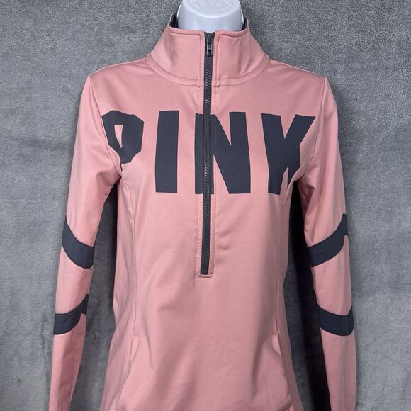 Victoria’s Secret PINK Ultimate 1/4 Zip Logo Pullover Top XS Pink/Charcoal M - Picture 2 of 14